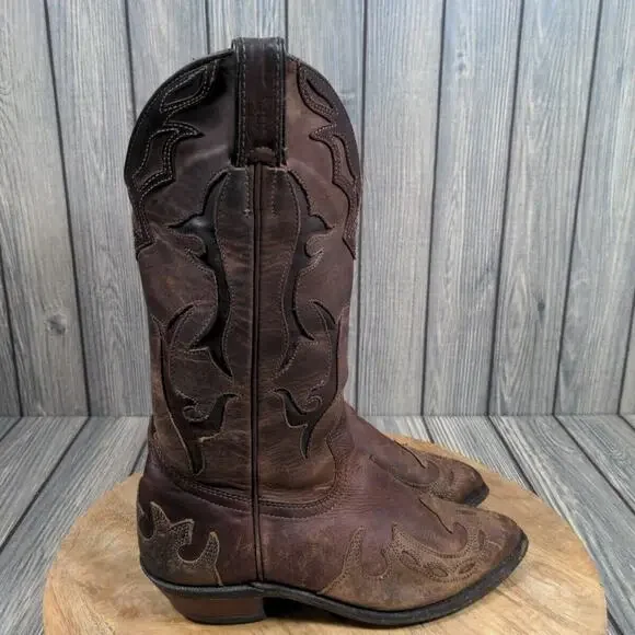 Boulet Leather Western Boots‎ Women Cowgirlcore Chic Overlay Cutout Sz 7 Canada - Picture 3 of 13